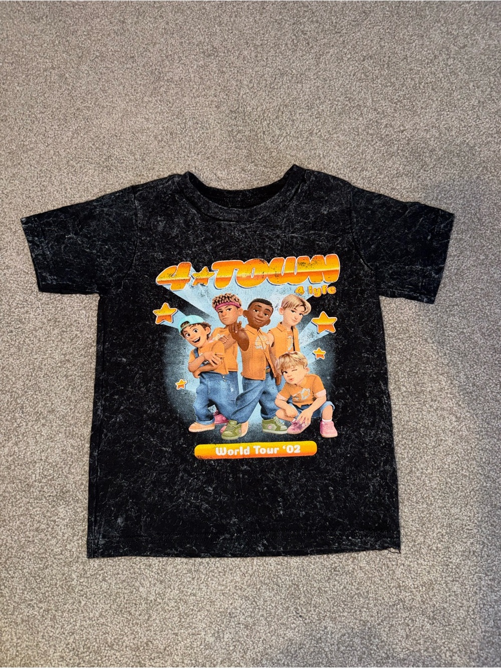 Disney Black Tee with Orange 4-Town World Tour Graphic